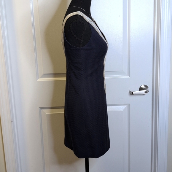 Lilly Pulitzer Valli Navy Shift Mini Dress Silver Gold Metallic Trim 00 - Picture 7 of 15